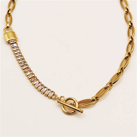 Collier chaîne cadenas cristaux 